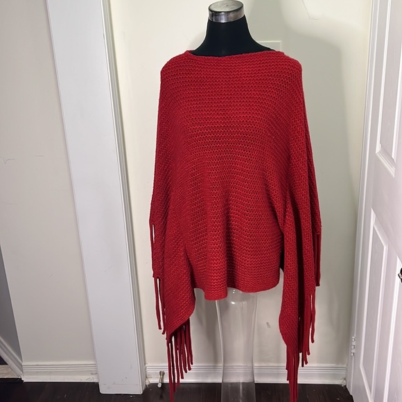Coco + Carmen Knit Tassel Fringe Cropped Poncho Size OS - Picture 6 of 11